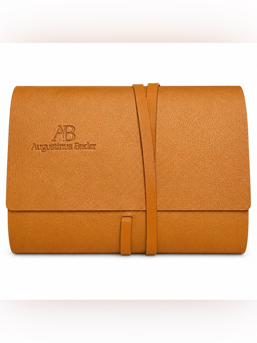 Augustinus Bader Tan Wrap Pouch | Minimalist Luxury Cosmetic Clutch | New